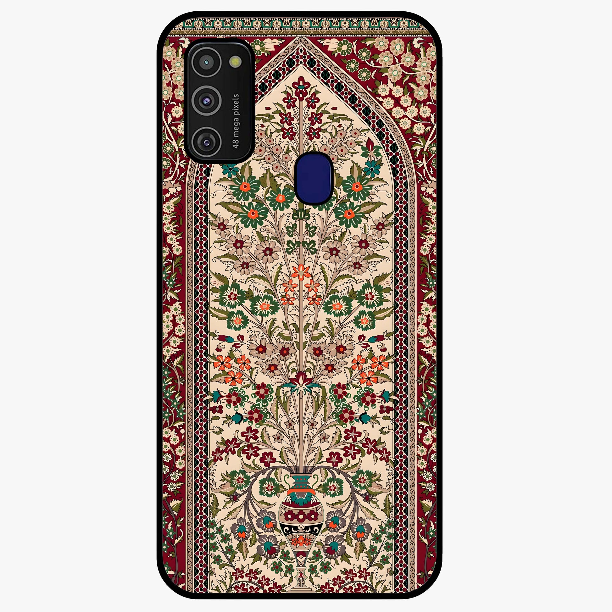 Persian Inspired Glass Case showing flat back view with ornate Persian style pattern artwork and glossy glass finish.