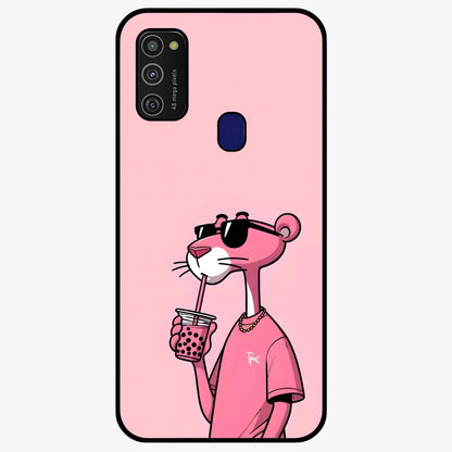 Pink Panther Glass Case showing flat back view with iconic pink panther artwork and glossy glass finish.