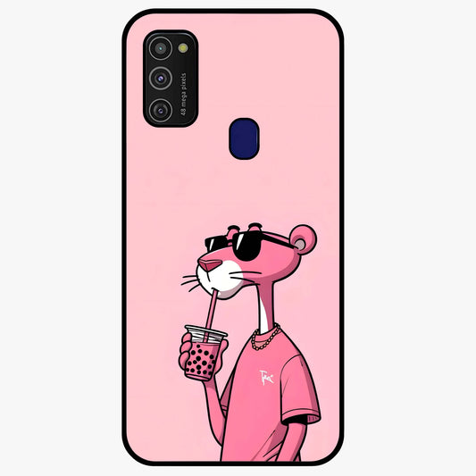 Pink Panther Glass Case showing flat back view with iconic pink panther artwork and glossy glass finish.