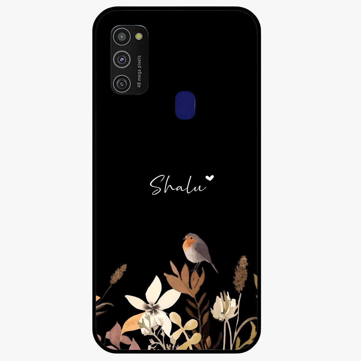 Quiet Garden Tune Custom Name Glass Case showing flat back view with peaceful garden artwork and personalized name design.