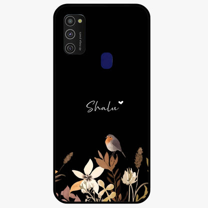 Quiet Garden Tune Custom Name Glass Case showing flat back view with peaceful garden artwork and personalized name design.