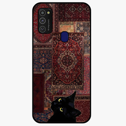 Regal Magic Cat Apple Glass Case showing flat back view with magical cat artwork holding apple and glossy glass finish.
