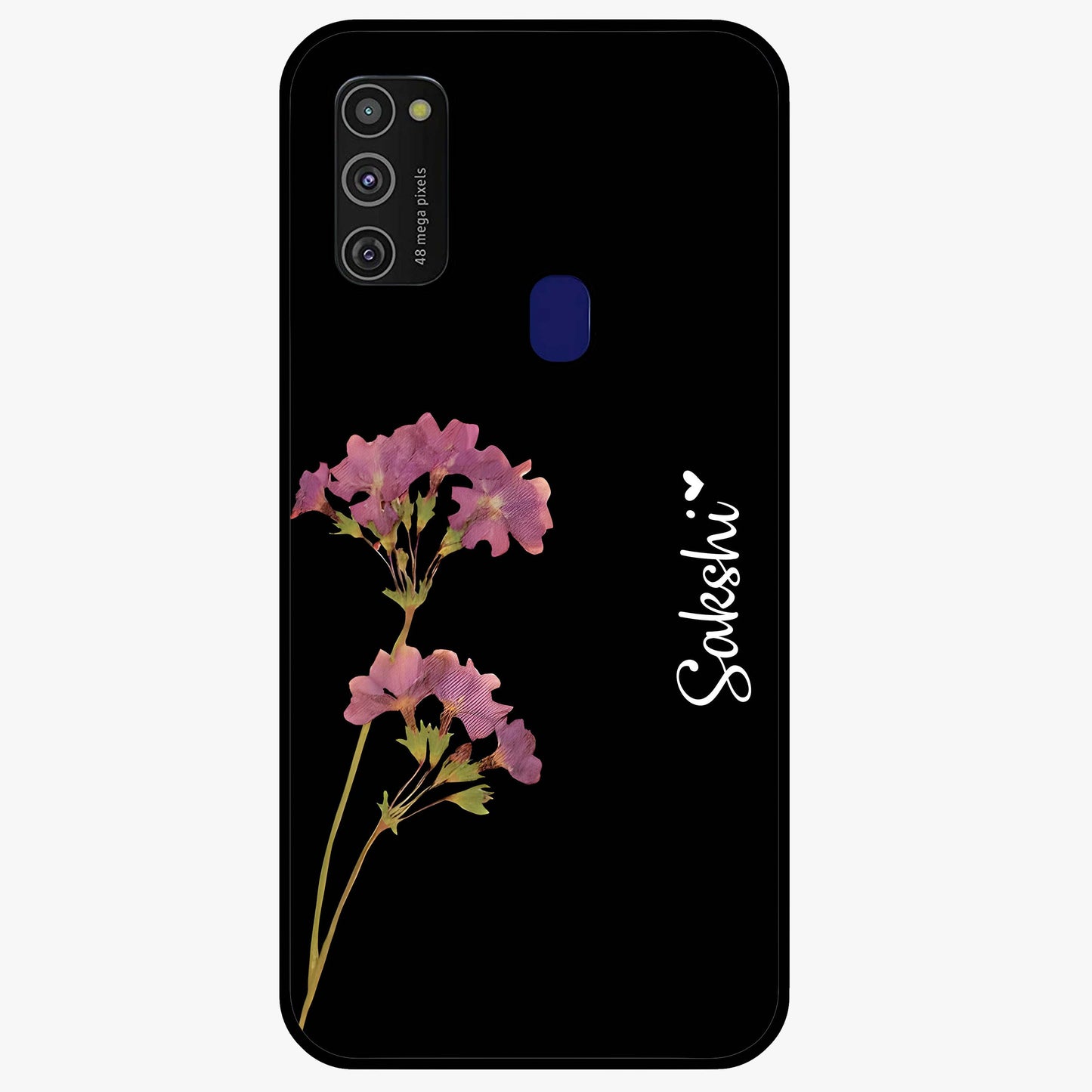 Riching Lavender Flower Custom Name Glass Case showing flat back view with lavender floral artwork and personalized name design.