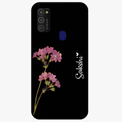Riching Lavender Flower Custom Name Glass Case showing flat back view with lavender floral artwork and personalized name design.