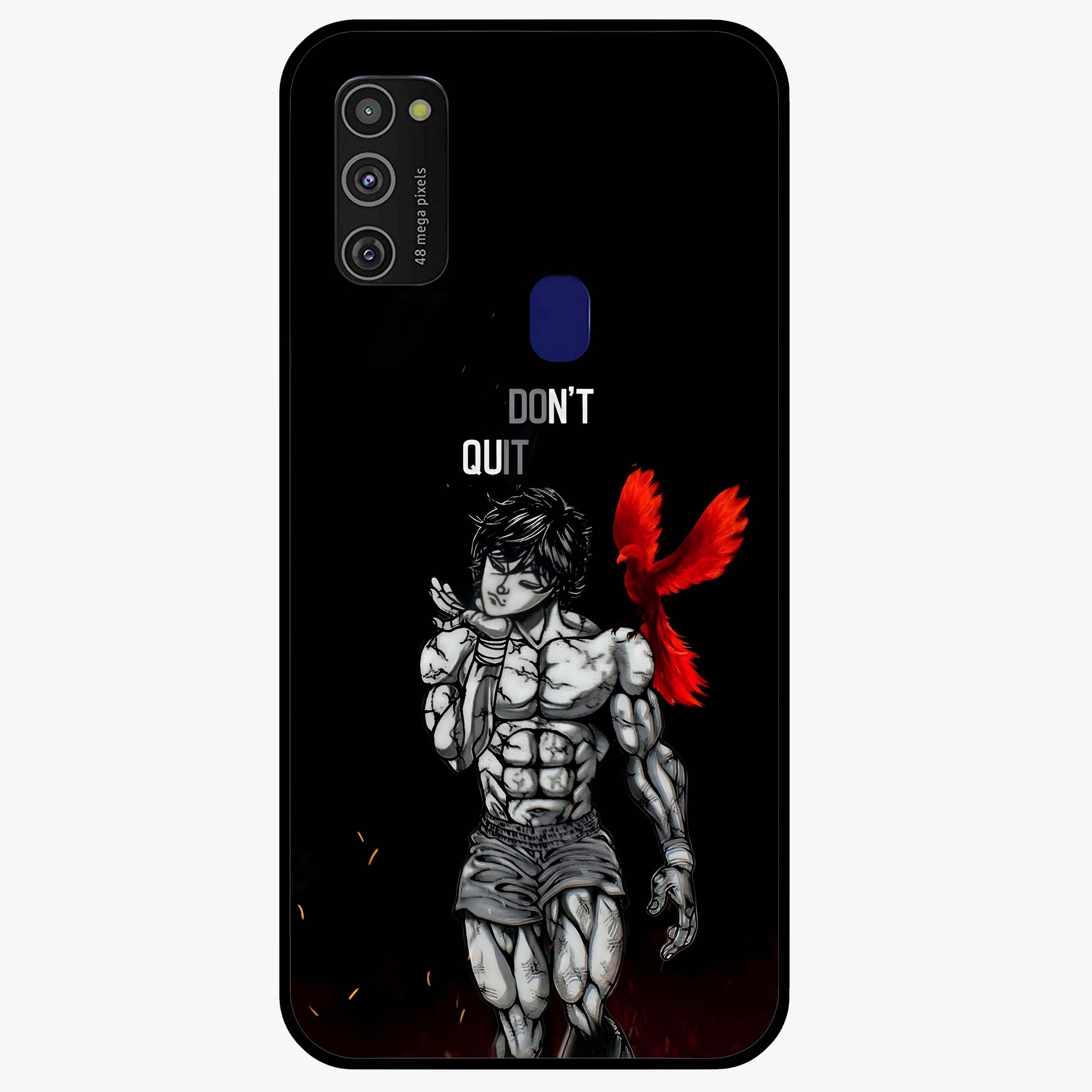 Rise Beyond Limits Glass Case showing flat back view with motivational typography artwork and glossy glass finish.