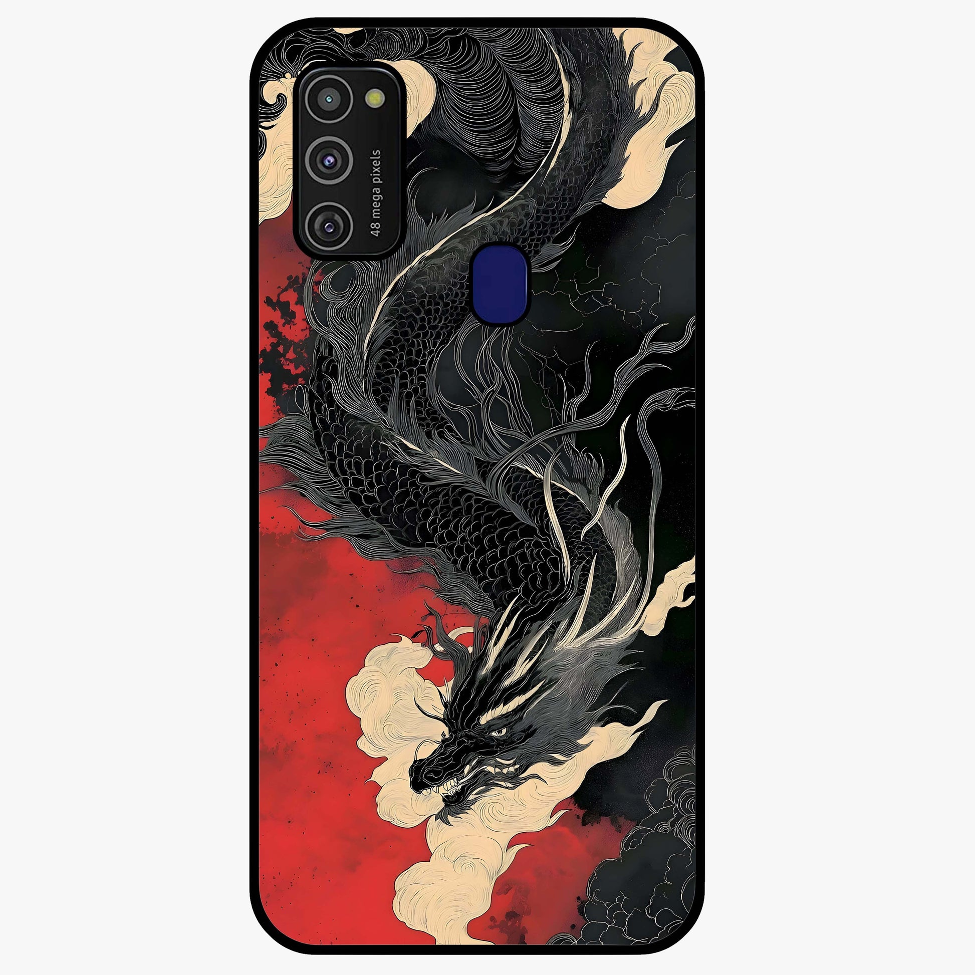 Shadow Dragon Fury Glass Case showing flat back view with fierce dragon artwork and glossy glass finish.