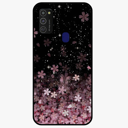 Small Starry Flowers Glass Case showing flat back view with delicate starry floral artwork and glossy glass finish.