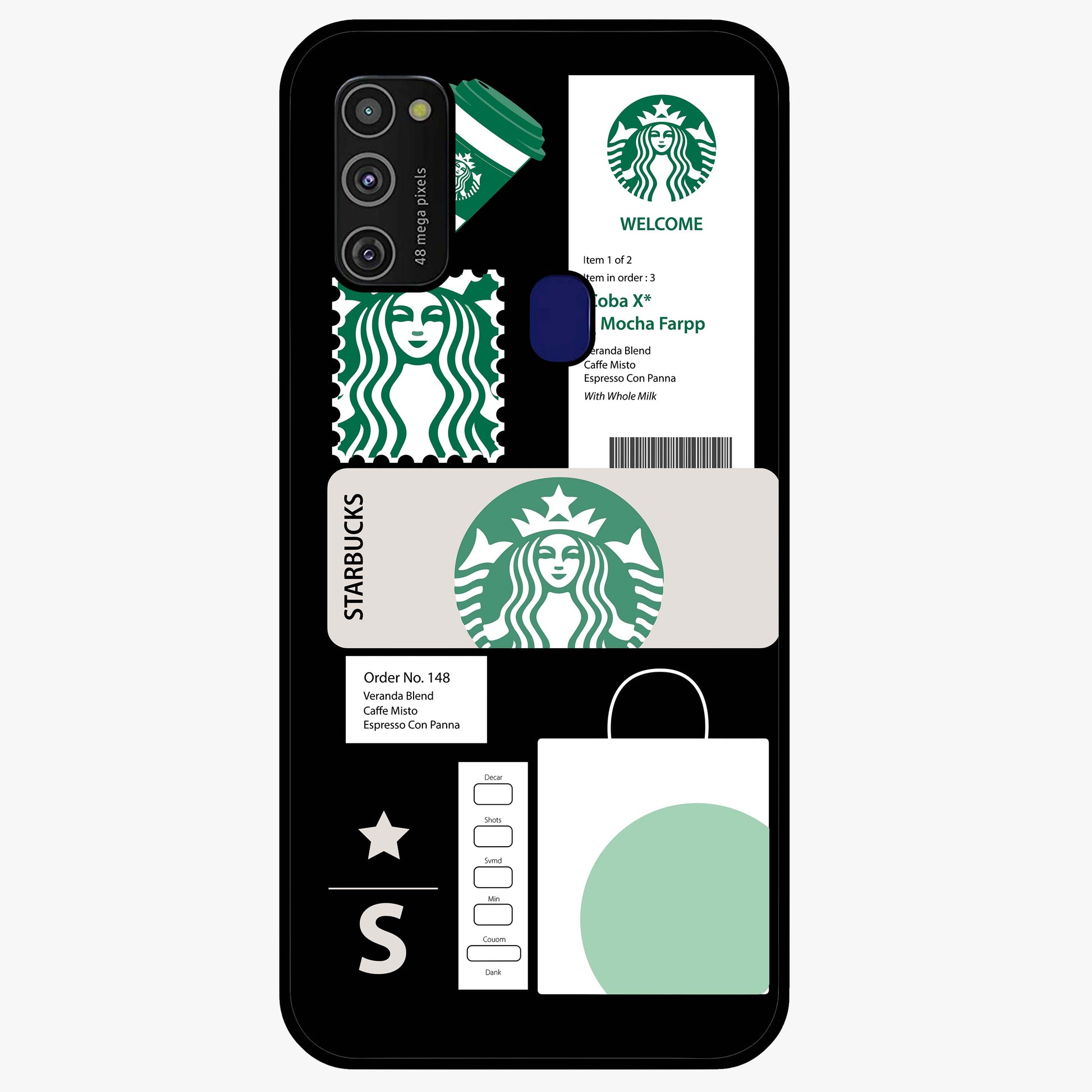Starbucks Mocha Glass Case showing flat back view with coffee inspired artwork and glossy glass finish.