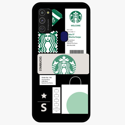Starbucks Mocha Glass Case showing flat back view with coffee inspired artwork and glossy glass finish.