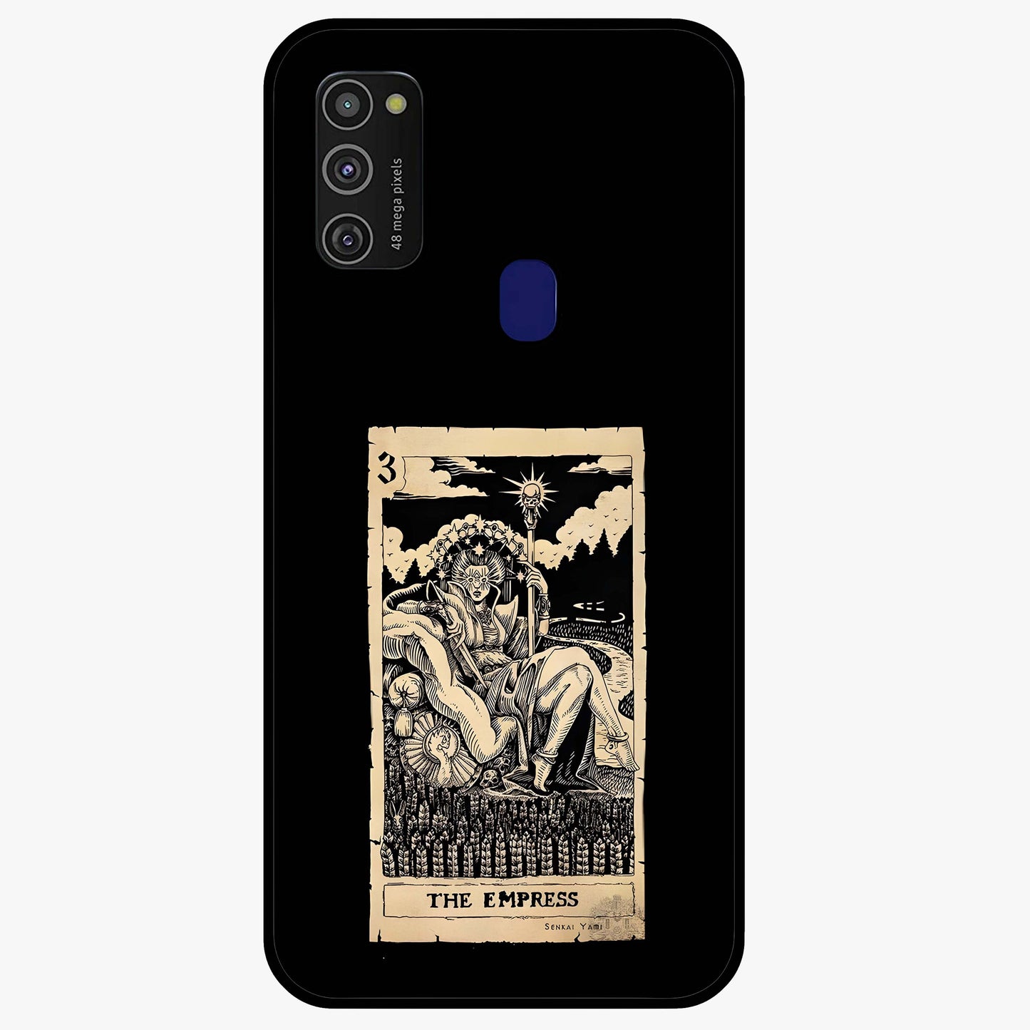 The Empress Glass Case showing flat back view with regal feminine artwork and glossy glass finish.