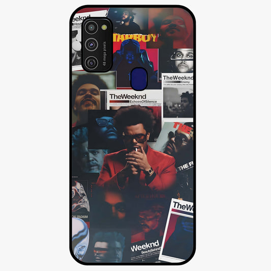 The Weeknd Glass Case showing flat back view with music inspired artistic portrait artwork and glossy glass finish.