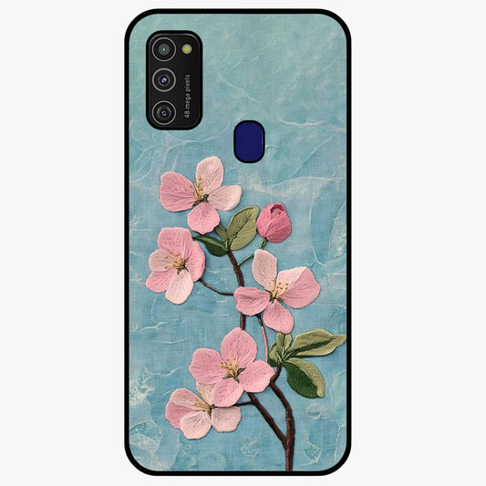 Threaded Blossom Breeze Glass Case showing flat back view with delicate blossom artwork and glossy glass finish.