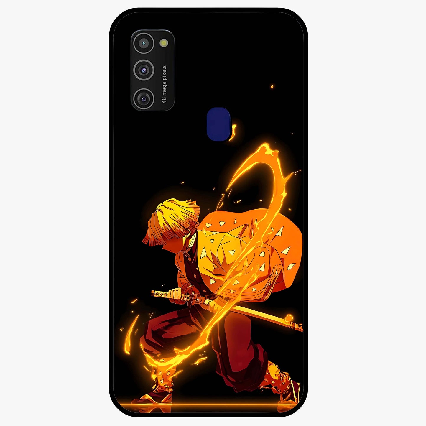 Thunder Flame Execution Glass Case showing flat back view with powerful flame and lightning artwork and glossy glass finish.