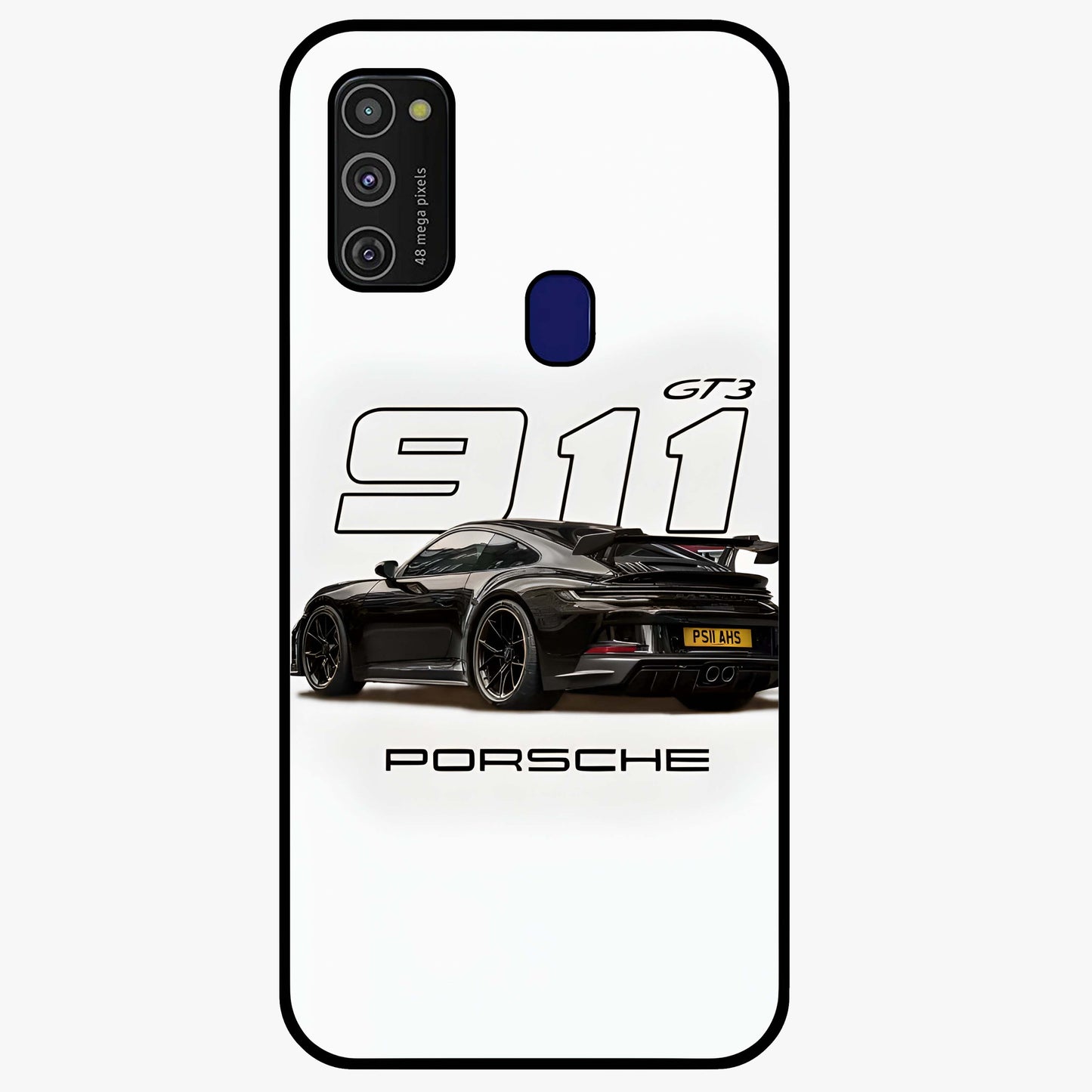 Turbo Legacy Icon Glass Case showing flat back view with iconic sports car inspired artwork and glossy glass finish.