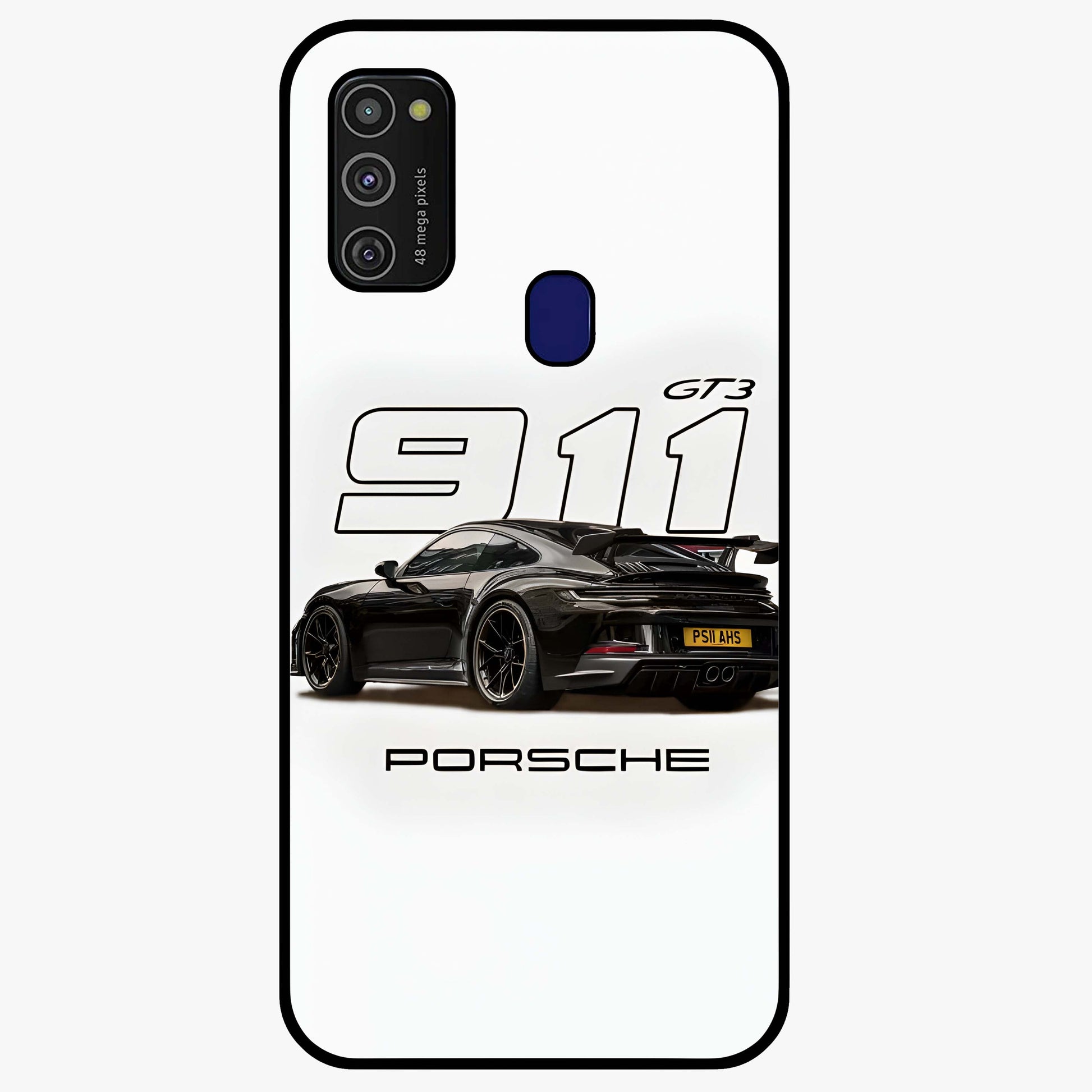 Turbo Legacy Icon Glass Case showing flat back view with iconic sports car inspired artwork and glossy glass finish.