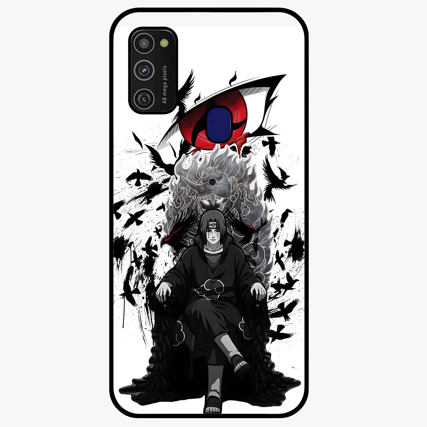 Uchiha Shadow Throne Glass Case showing flat back view with cosmic underwater themed artwork and glossy glass finish.