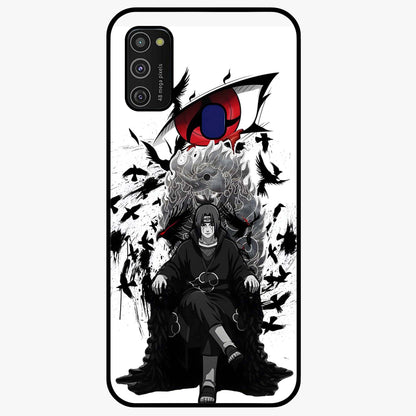 Uchiha Shadow Throne Glass Case showing flat back view with cosmic underwater themed artwork and glossy glass finish.
