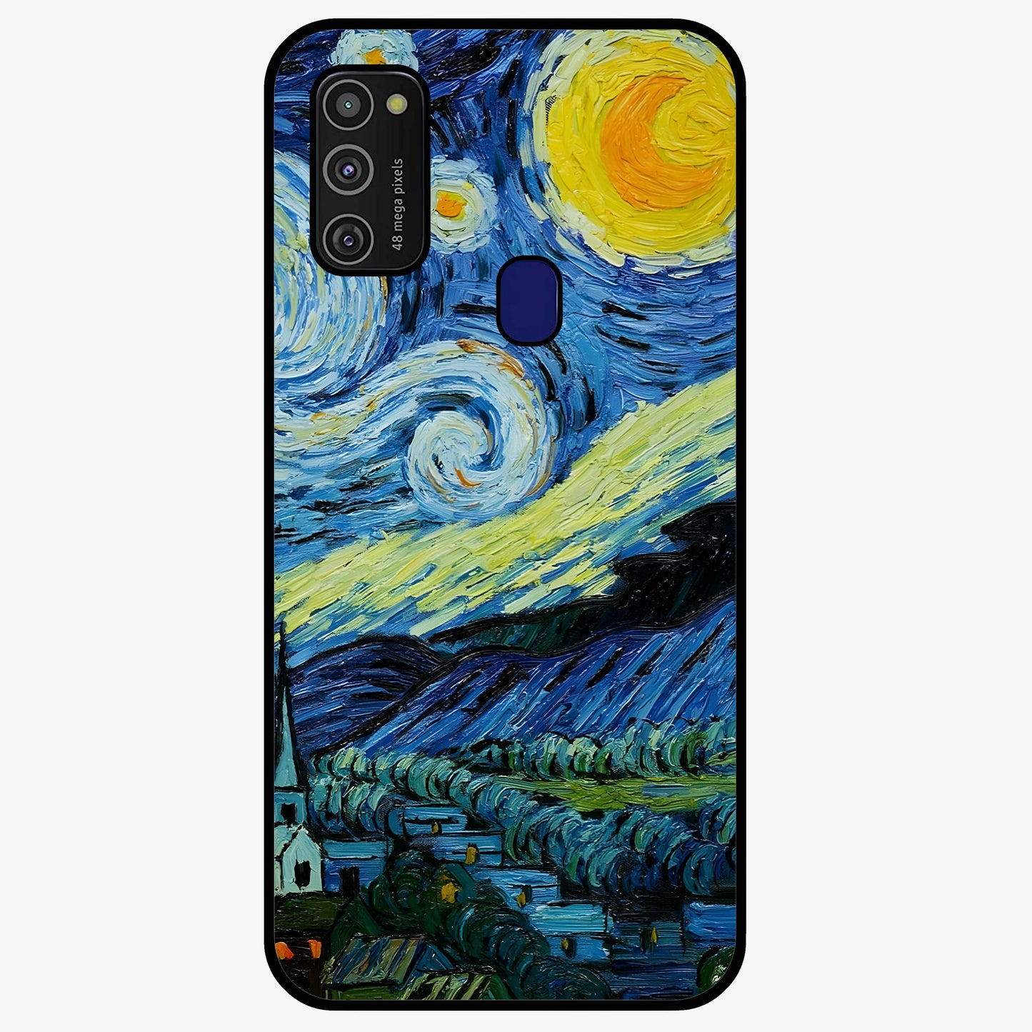 Van Gogh Art Glass Case showing flat back view with classic painterly artwork inspired by Van Gogh style and glossy glass finish.