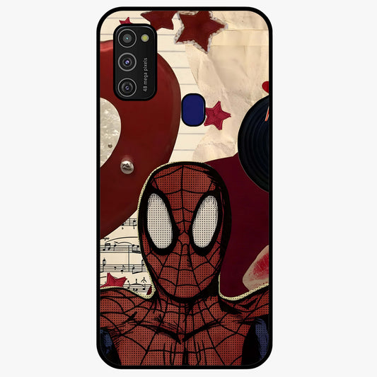 Web Warrior Vibes Glass Case showing flat back view with superhero inspired web themed artwork and glossy glass finish.