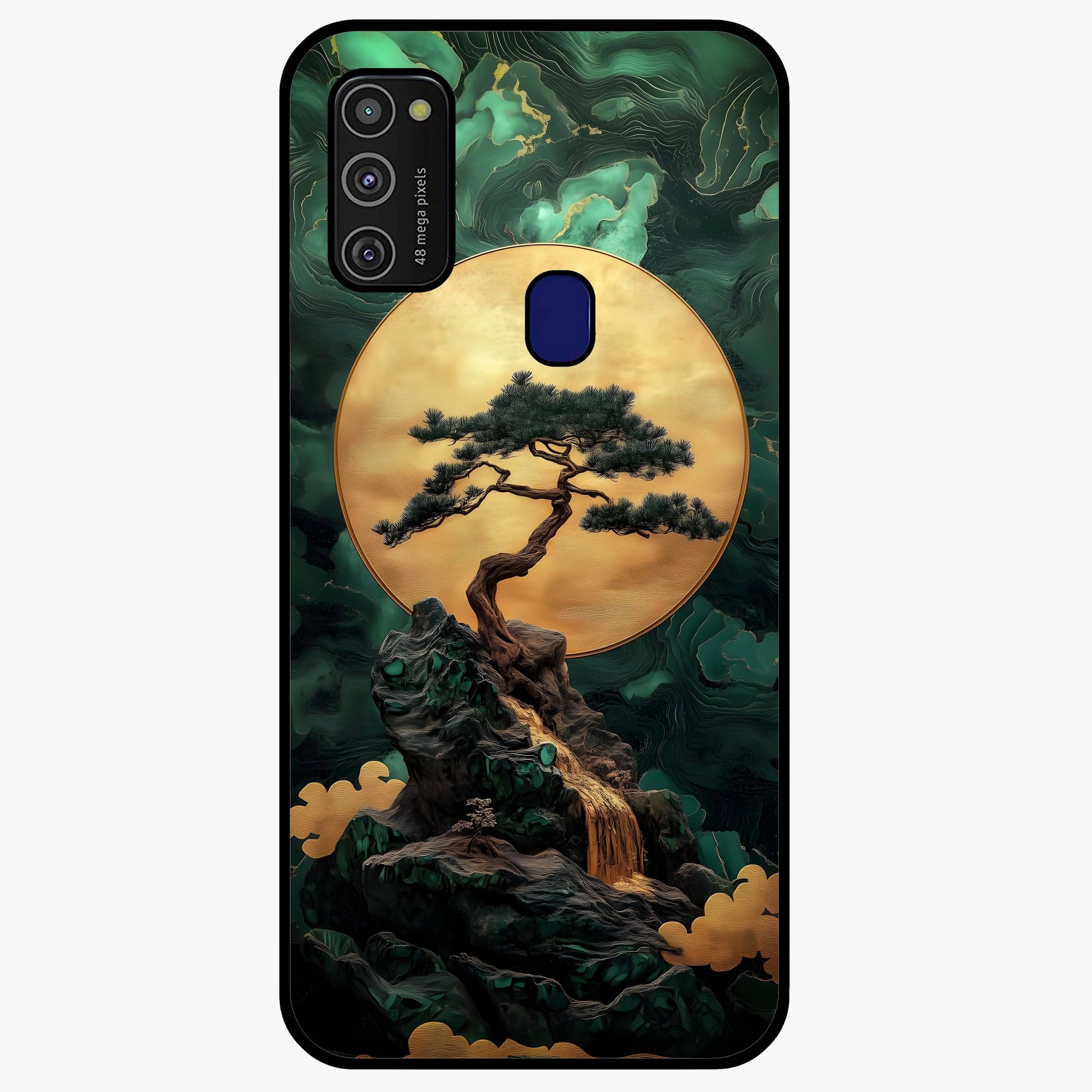 Zen Moon Rise Glass Case showing flat back view with calm moonrise artwork and glossy glass finish.
