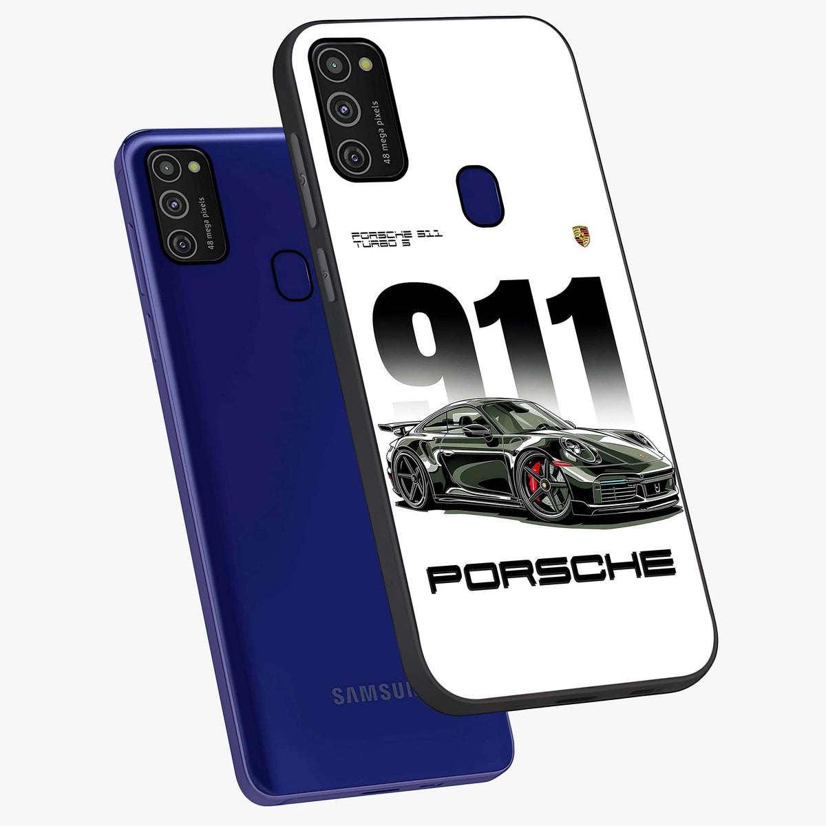 911 Turbo Dominance Glass Case displayed in premium angled mockup highlighting sporty car illustration and sleek glass surface.