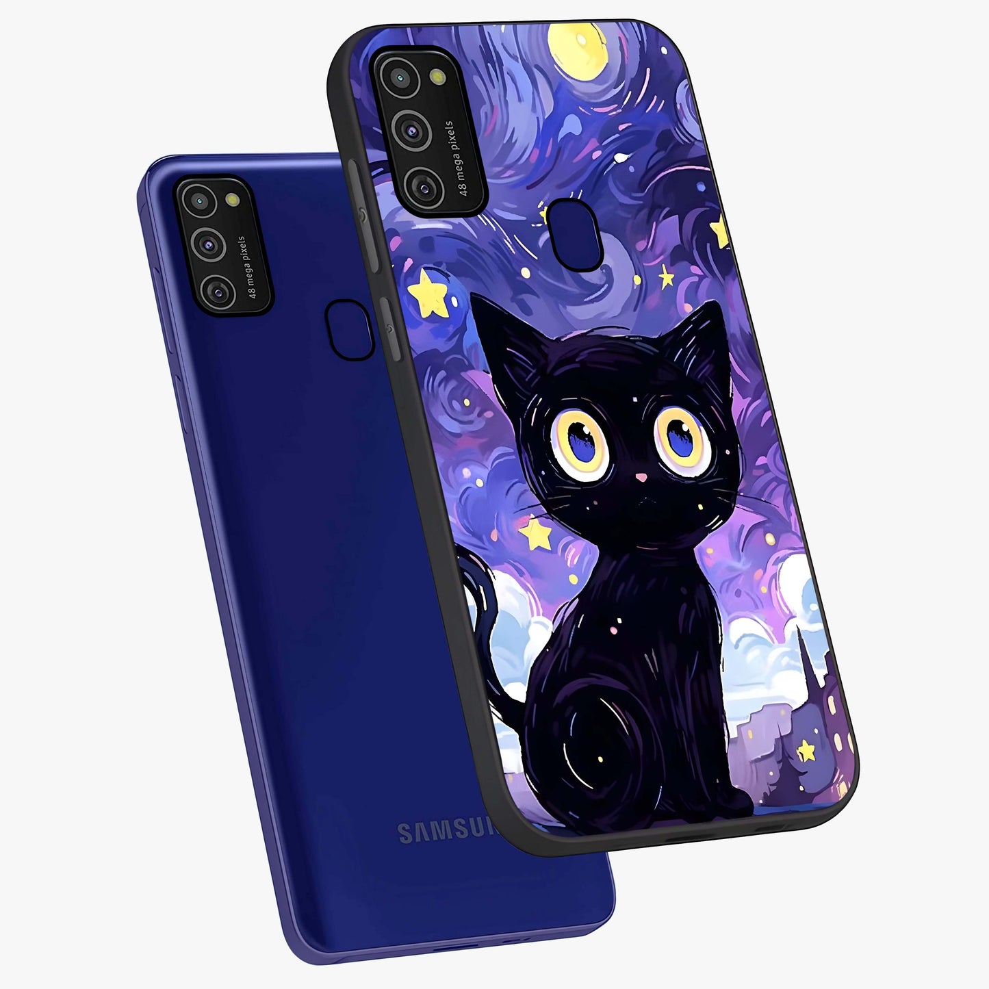 Abstract Cat Art Glass Case displayed in angled mockup highlighting modern abstract cat artwork and sleek glass surface.