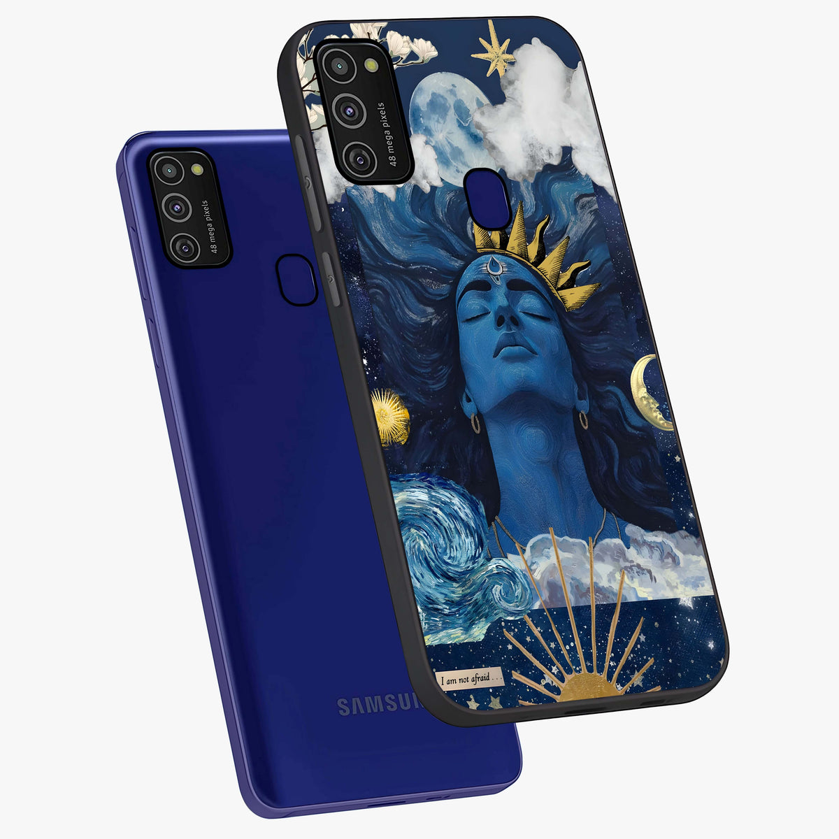 Aesthetic Lord Shiva Glass Case displayed in angled mockup highlighting spiritual Shiva illustration and sacred aesthetic design.