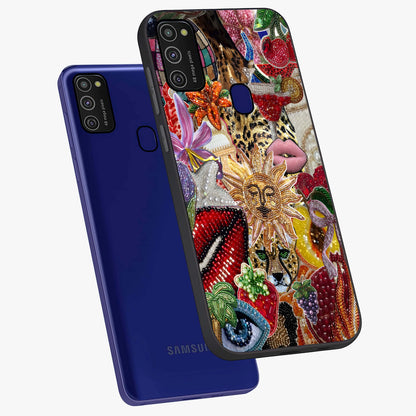 Beaded Fashion Jungle Glass Case displayed in angled mockup highlighting colorful fashion bead design and artistic pattern.