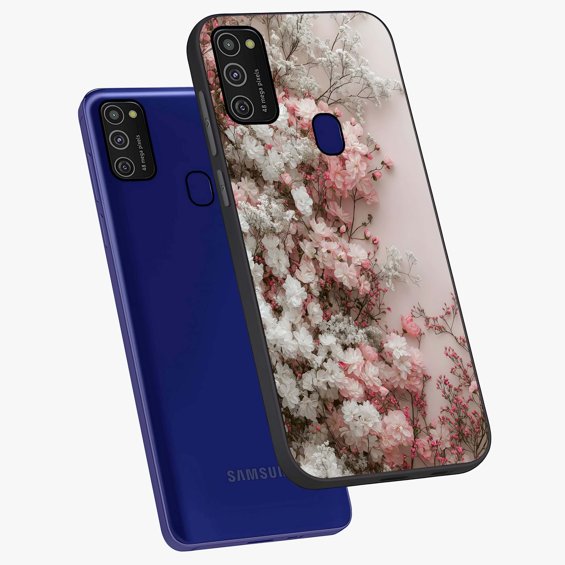 Blush Blossom Cloud Glass Case displayed in angled mockup highlighting soft cloud and blossom design with pastel aesthetic.
