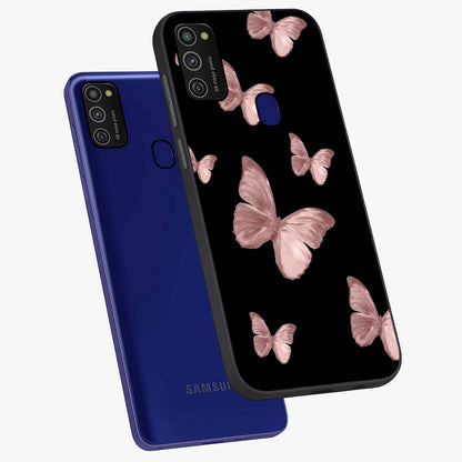 Butterfly Pattern Glass Case displayed in angled mockup highlighting delicate butterfly design and aesthetic pattern style.
