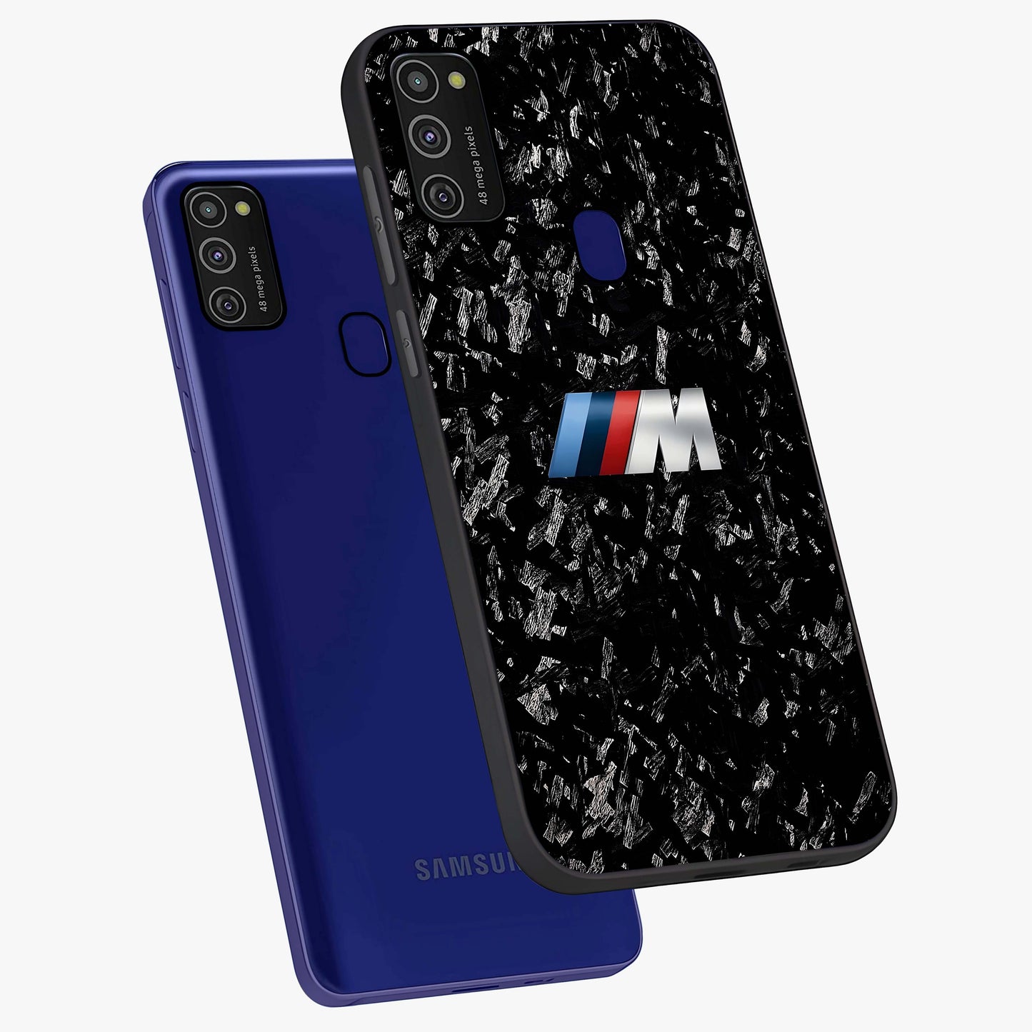 Carbon Speed Mark Glass Case displayed in angled mockup highlighting racing inspired carbon design and sleek aesthetic style.