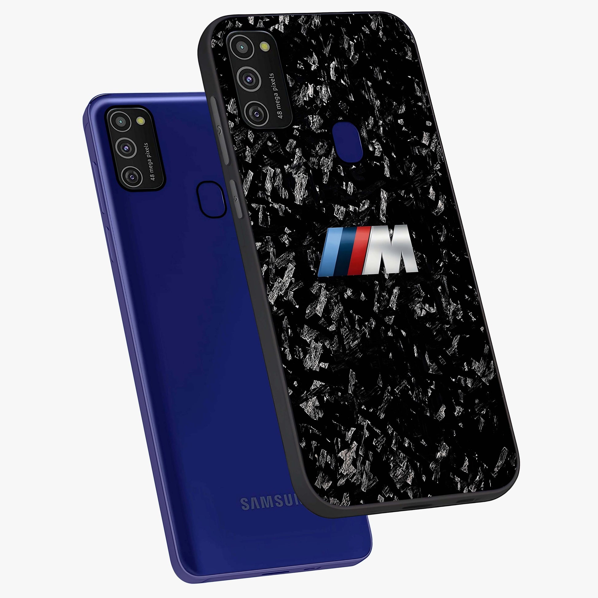 Carbon Speed Mark Glass Case displayed in angled mockup highlighting racing inspired carbon design and sleek aesthetic style.