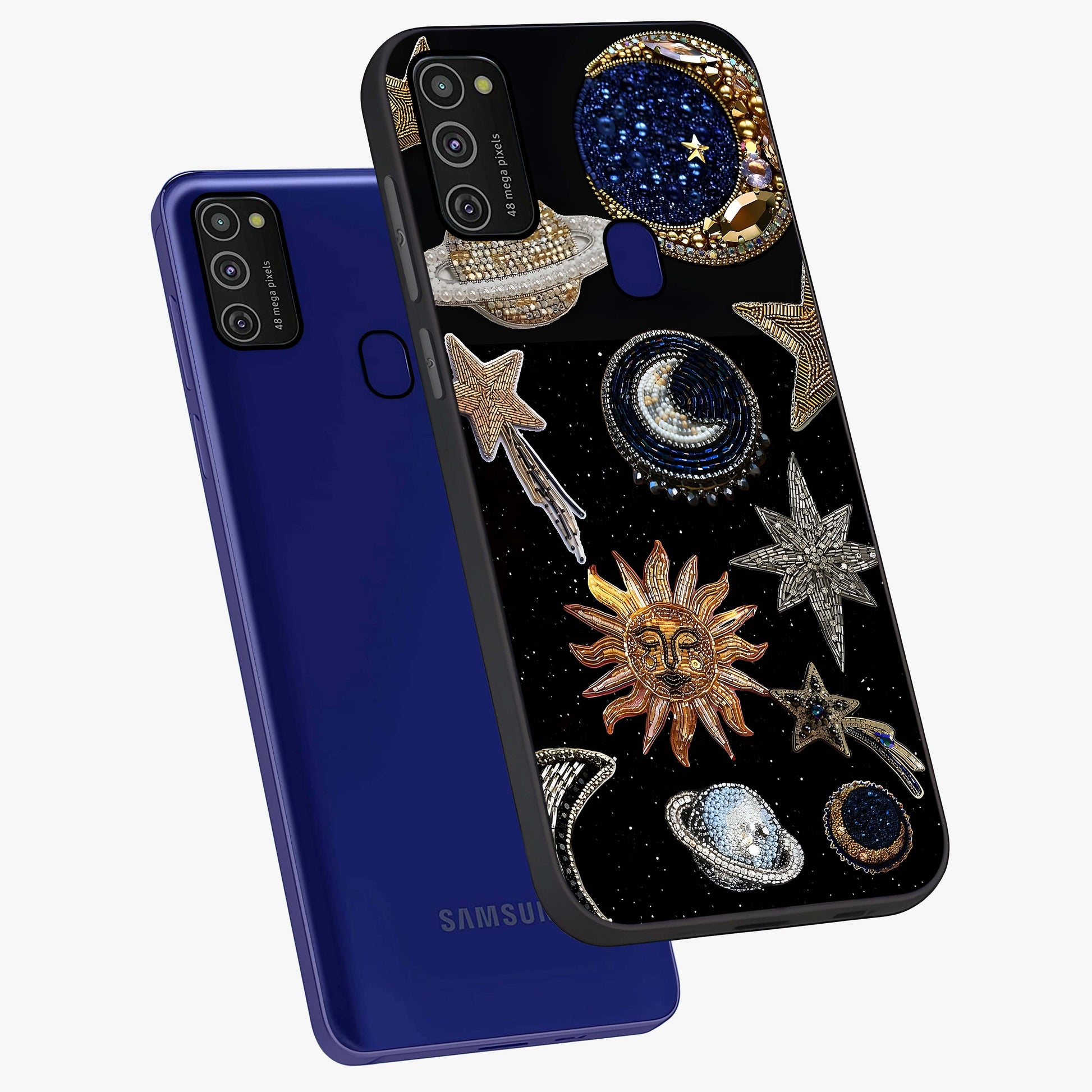 Celestial Gem Constellations Glass Case displayed in angled mockup highlighting gemstone inspired constellation design.