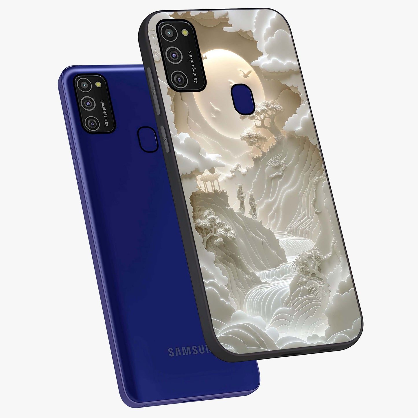 Celestial Origami Glass Case displayed in angled mockup highlighting geometric origami design with cosmic aesthetic theme.