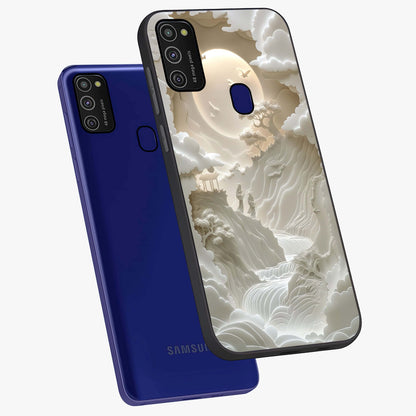 Celestial Origami Glass Case displayed in angled mockup highlighting geometric origami design with cosmic aesthetic theme.