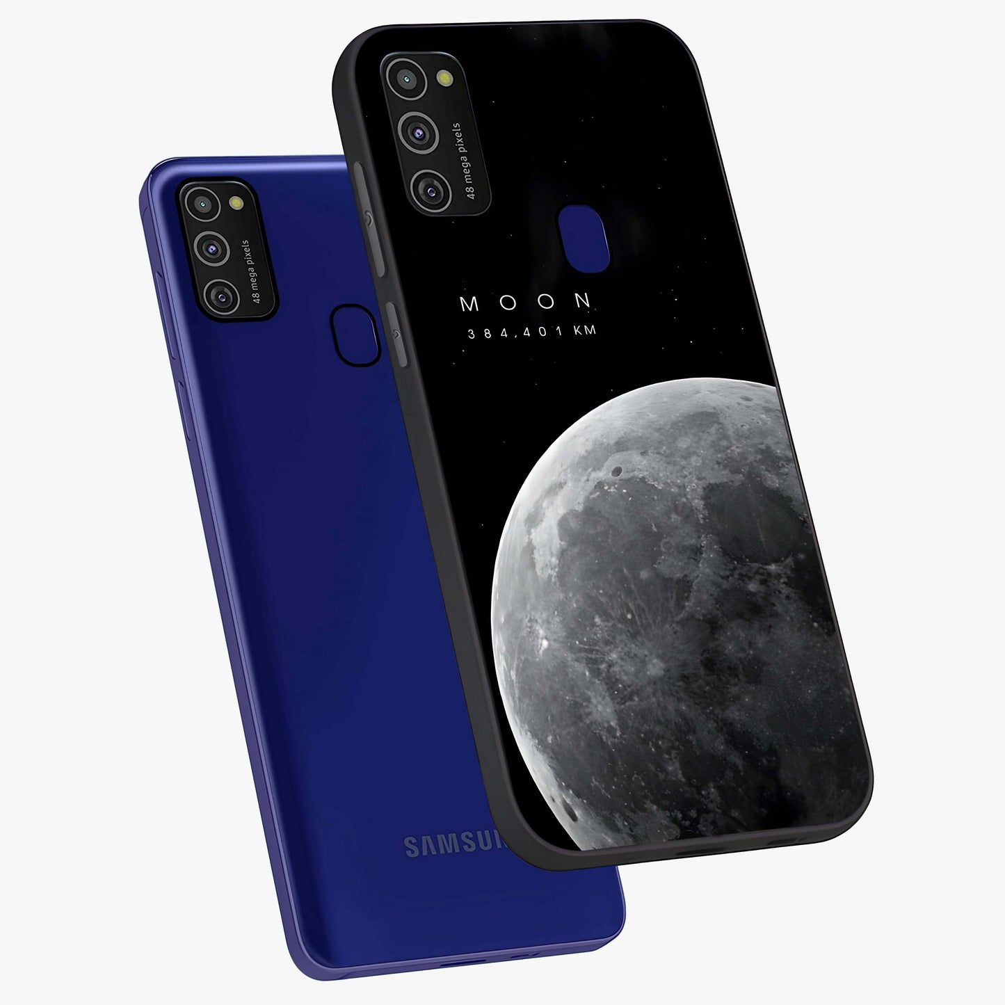 Cosmic Moon Glow Glass Case displayed in angled mockup highlighting celestial moon design with cosmic aesthetic theme.
