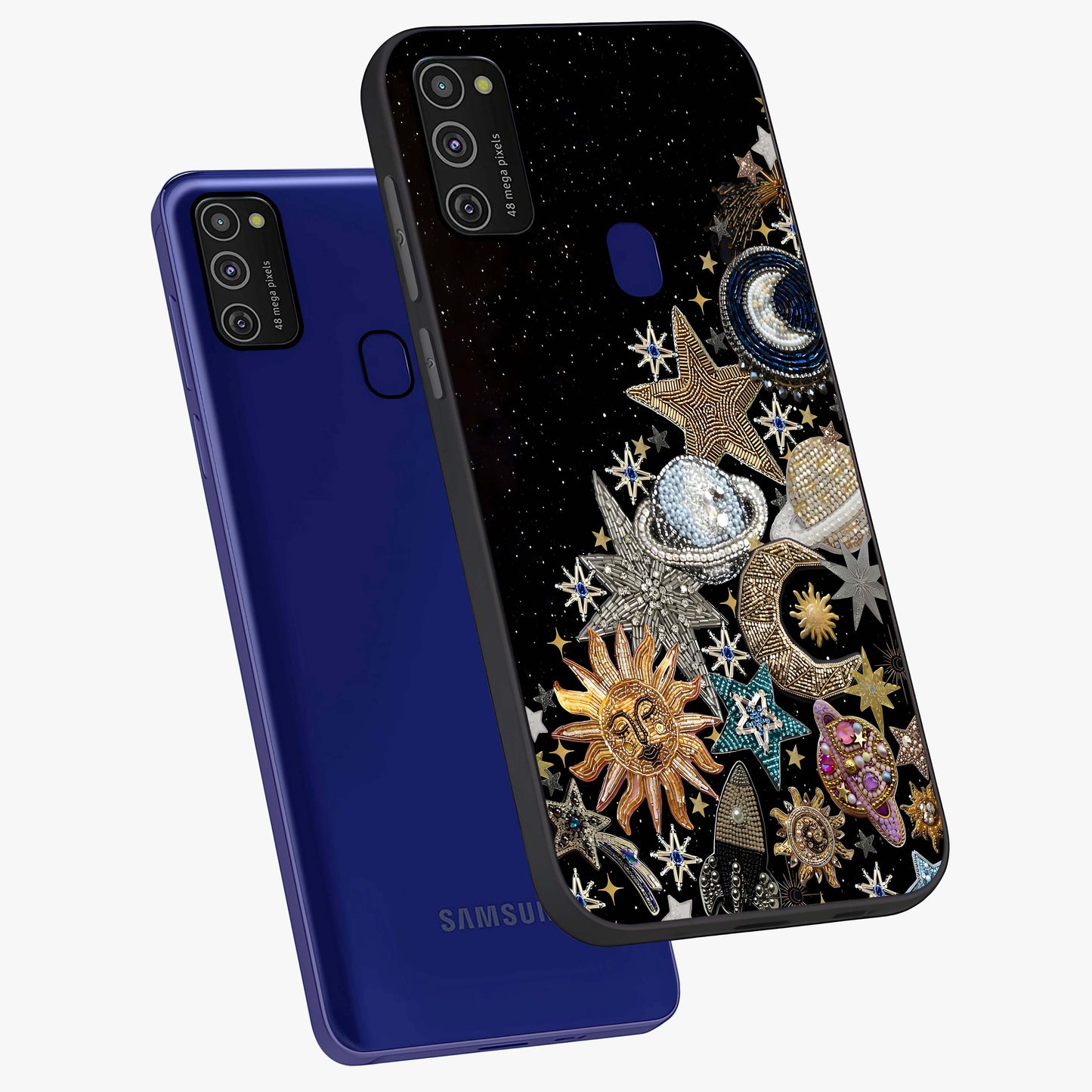 Cosmic Sparkle Dreams Glass Case displayed in angled mockup highlighting dreamy star sparkle design with celestial aesthetic.