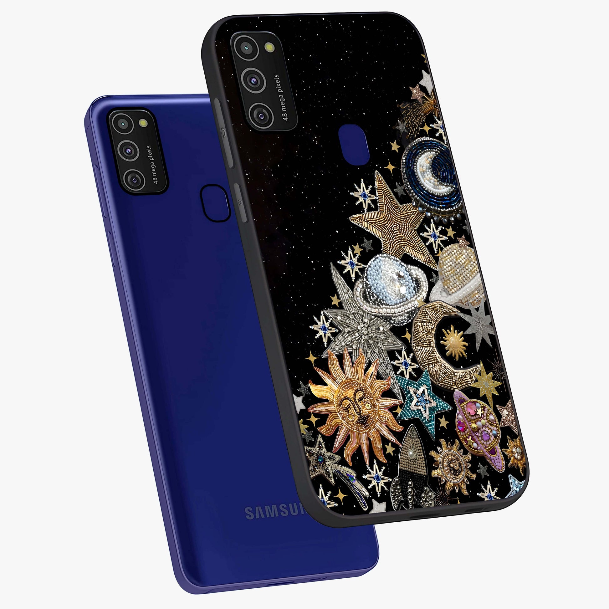 Cosmic Sparkle Dreams Glass Case displayed in angled mockup highlighting dreamy star sparkle design with celestial aesthetic.