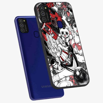 Crimson Chaos Panel Glass Case displayed in angled mockup highlighting chaotic panel style design with modern graphic theme.