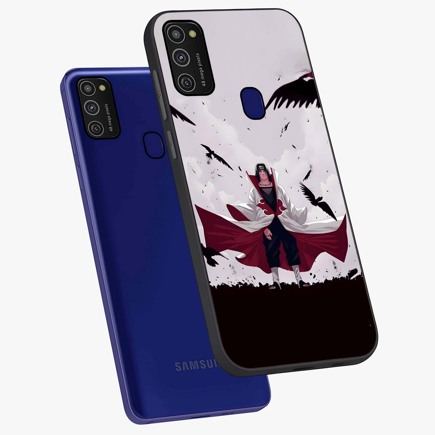 Crimson Crow Ascension Glass Case displayed in angled mockup highlighting powerful crow illustration with dark crimson aesthetic.