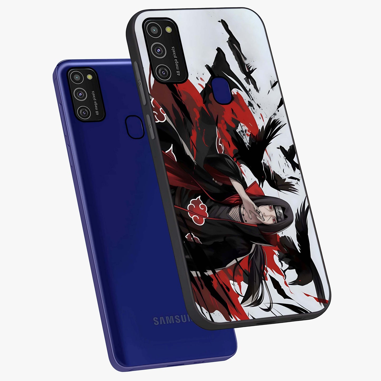 Crimson Crow Illusion Glass Case displayed in angled mockup highlighting mysterious crow graphic with dark aesthetic style.