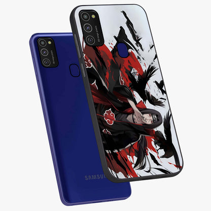 Crimson Crow Illusion Glass Case displayed in angled mockup highlighting mysterious crow graphic with dark aesthetic style.