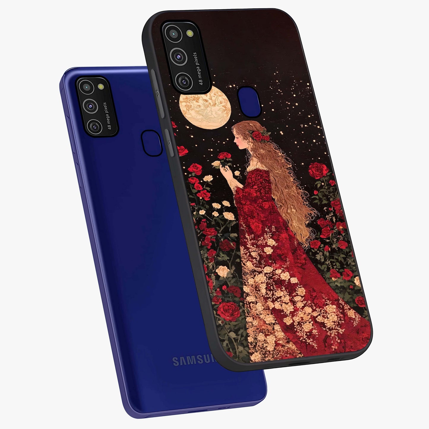 Crimson Dreams Glass Case displayed in angled mockup highlighting soft crimson aesthetic design with artistic theme.