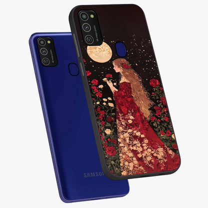 Crimson Dreams Glass Case displayed in angled mockup highlighting soft crimson aesthetic design with artistic theme.