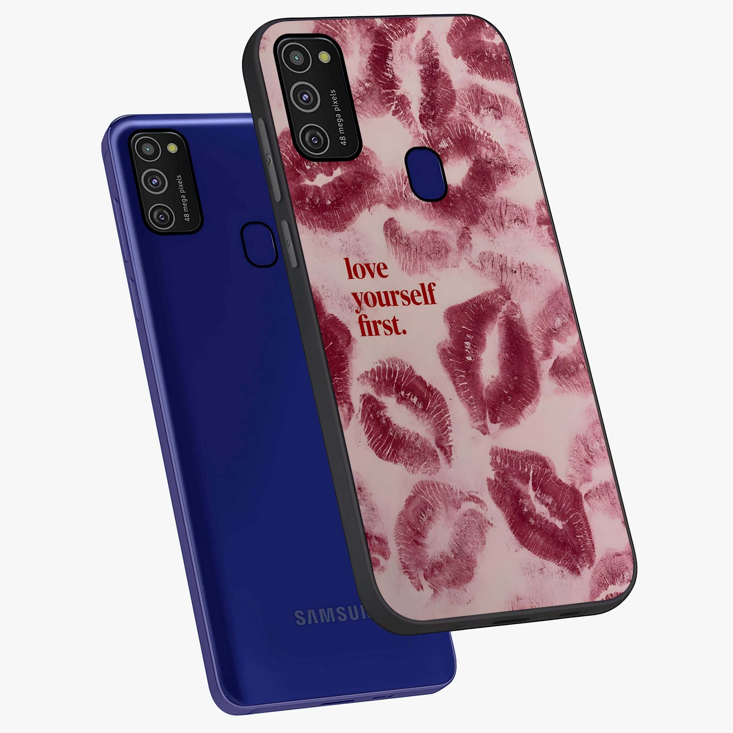 Crimson Kiss Love Glass Case displayed in angled mockup highlighting bold love inspired design with modern aesthetic style.