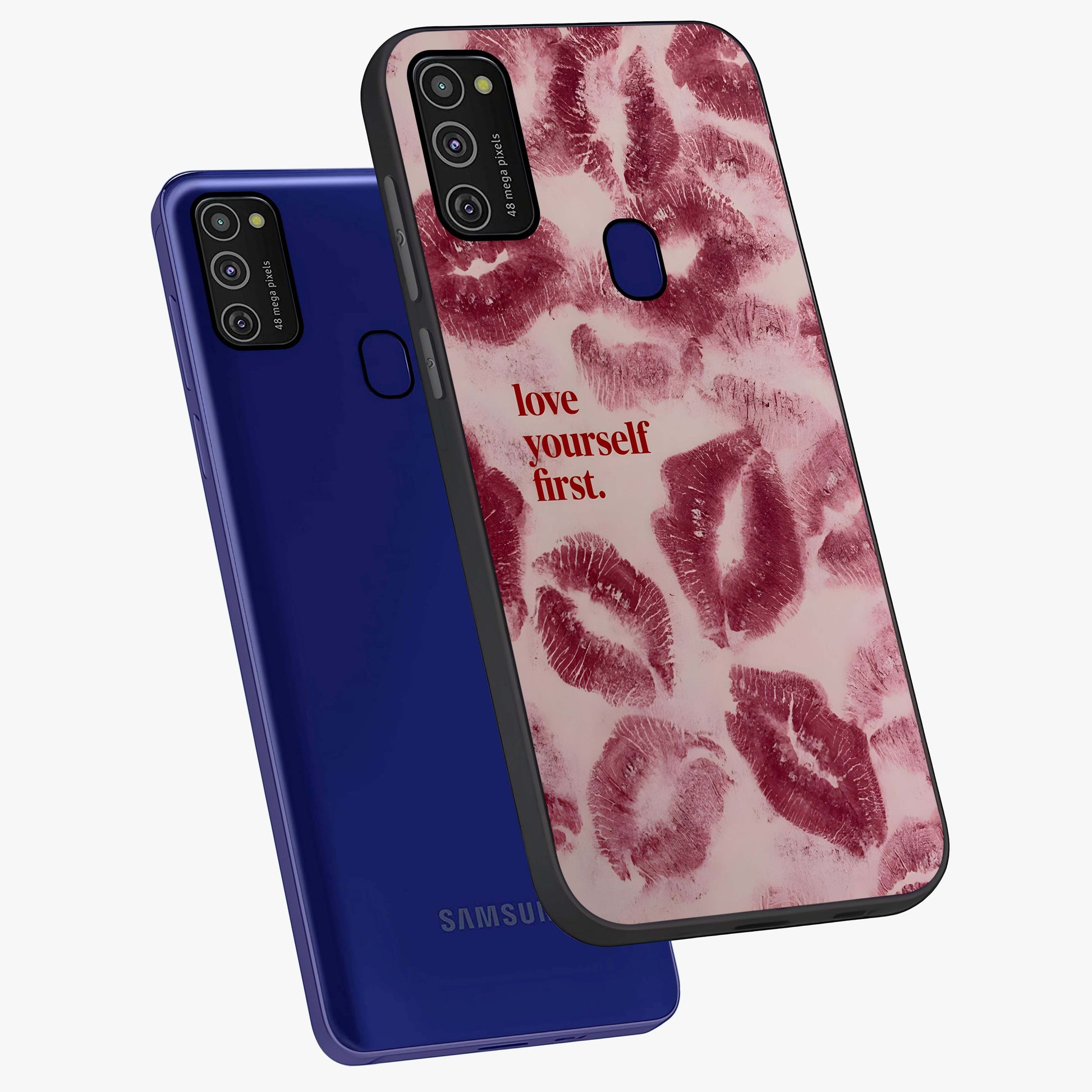Crimson Kiss Love Glass Case displayed in angled mockup highlighting bold love inspired design with modern aesthetic style.