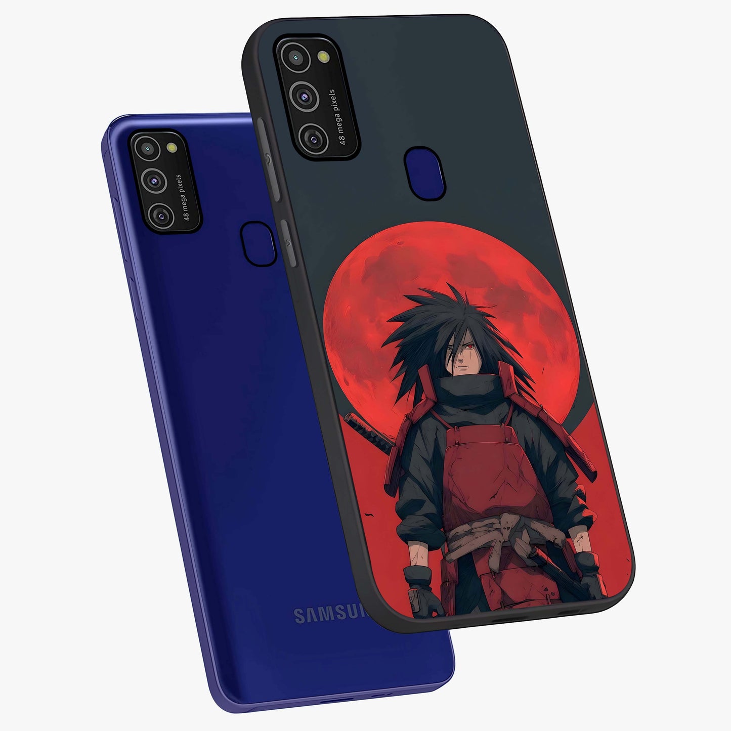 Crimson Moon Warlord Glass Case displayed in angled mockup highlighting dramatic crimson moon design with fantasy aesthetic.