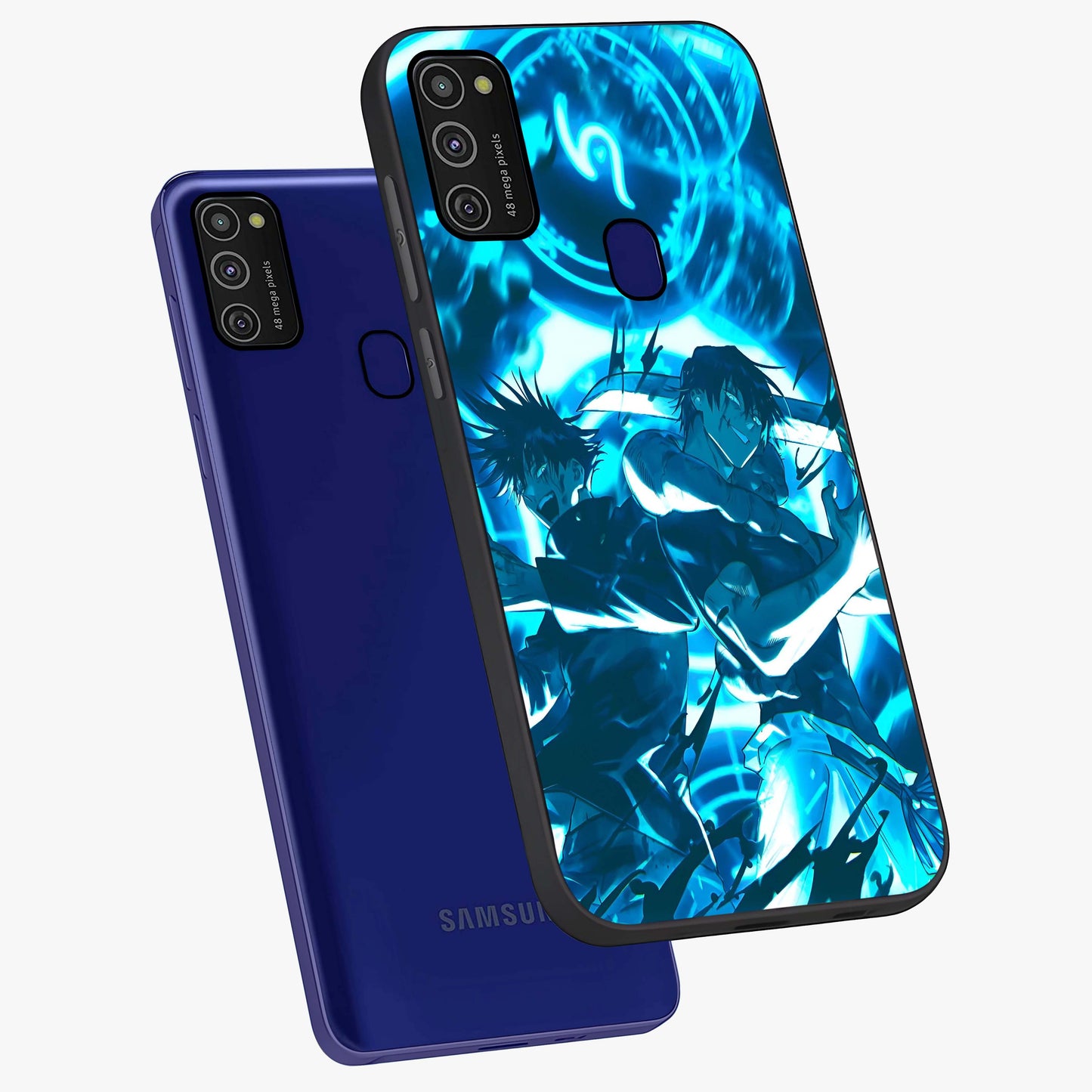 Cursed Energy Clash Glass Case displayed in angled mockup highlighting powerful battle inspired graphic with anime style aesthetic.