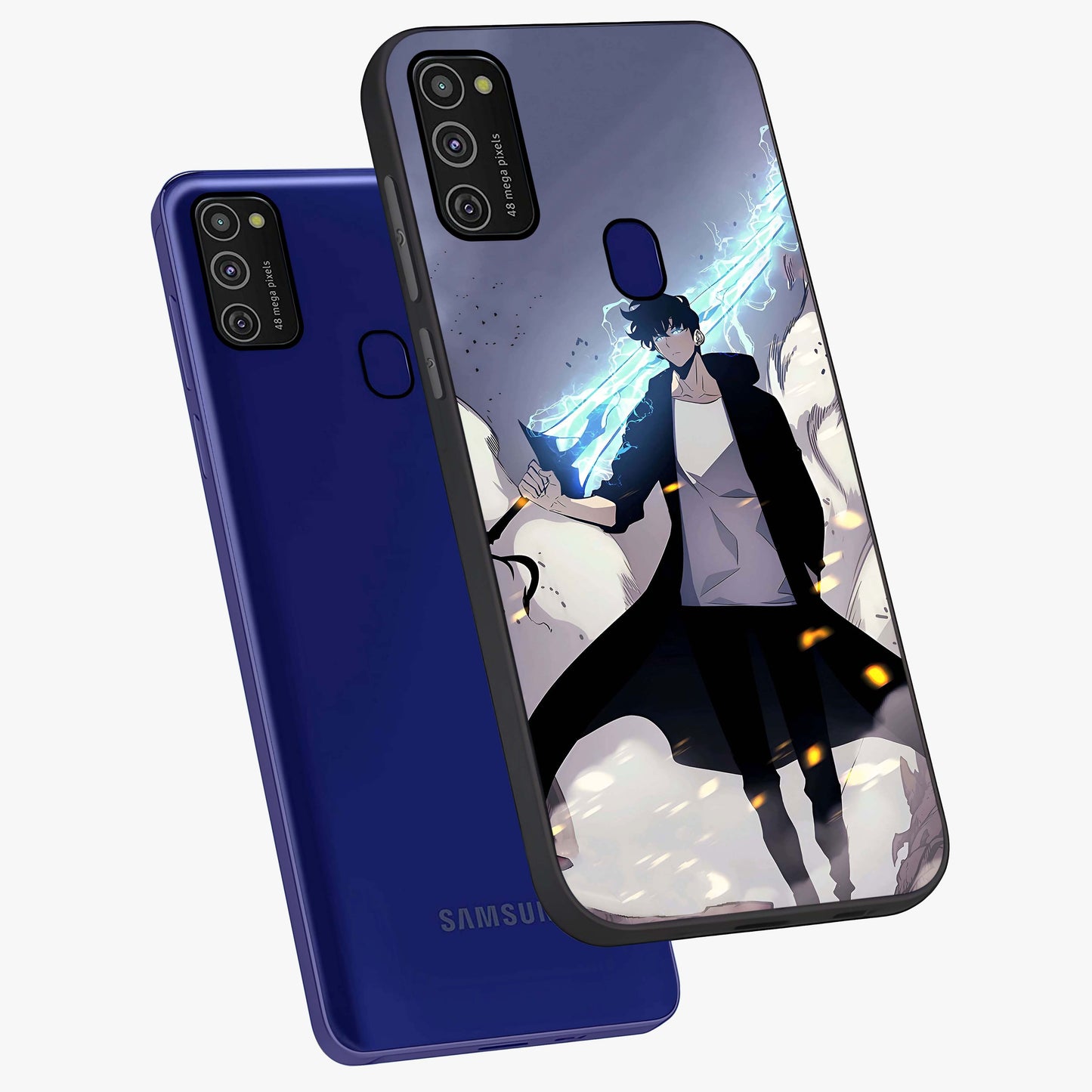 Dark Lightning Anime Warrior Glass Case displayed in angled mockup highlighting powerful lightning themed anime illustration.