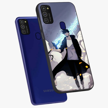 Dark Lightning Anime Warrior Glass Case displayed in angled mockup highlighting powerful lightning themed anime illustration.